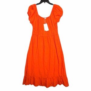 Sim & Sam Linen Blend Peasant Dress Sz XL Trans Orange Ren Fair Beach Boho Hippy